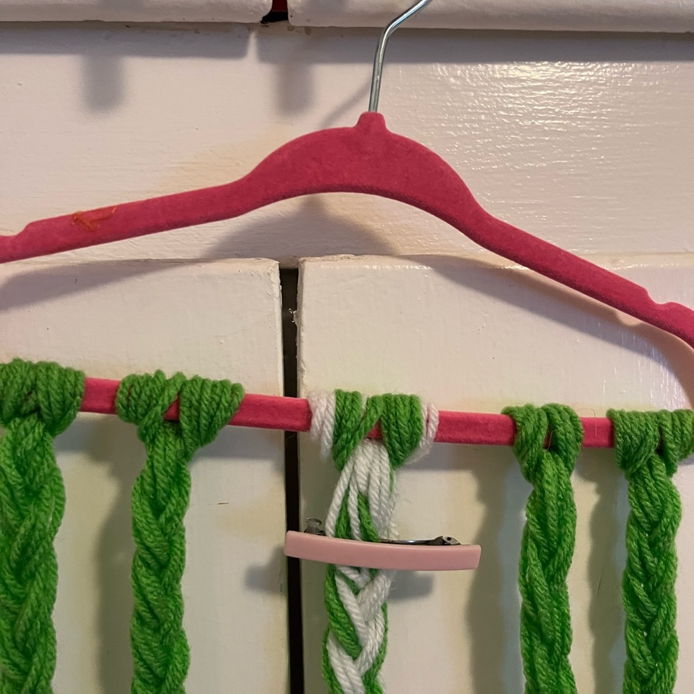 Handmade by Seller - Green Yarn Braided Hair Accessories Hanger, with 3 clips